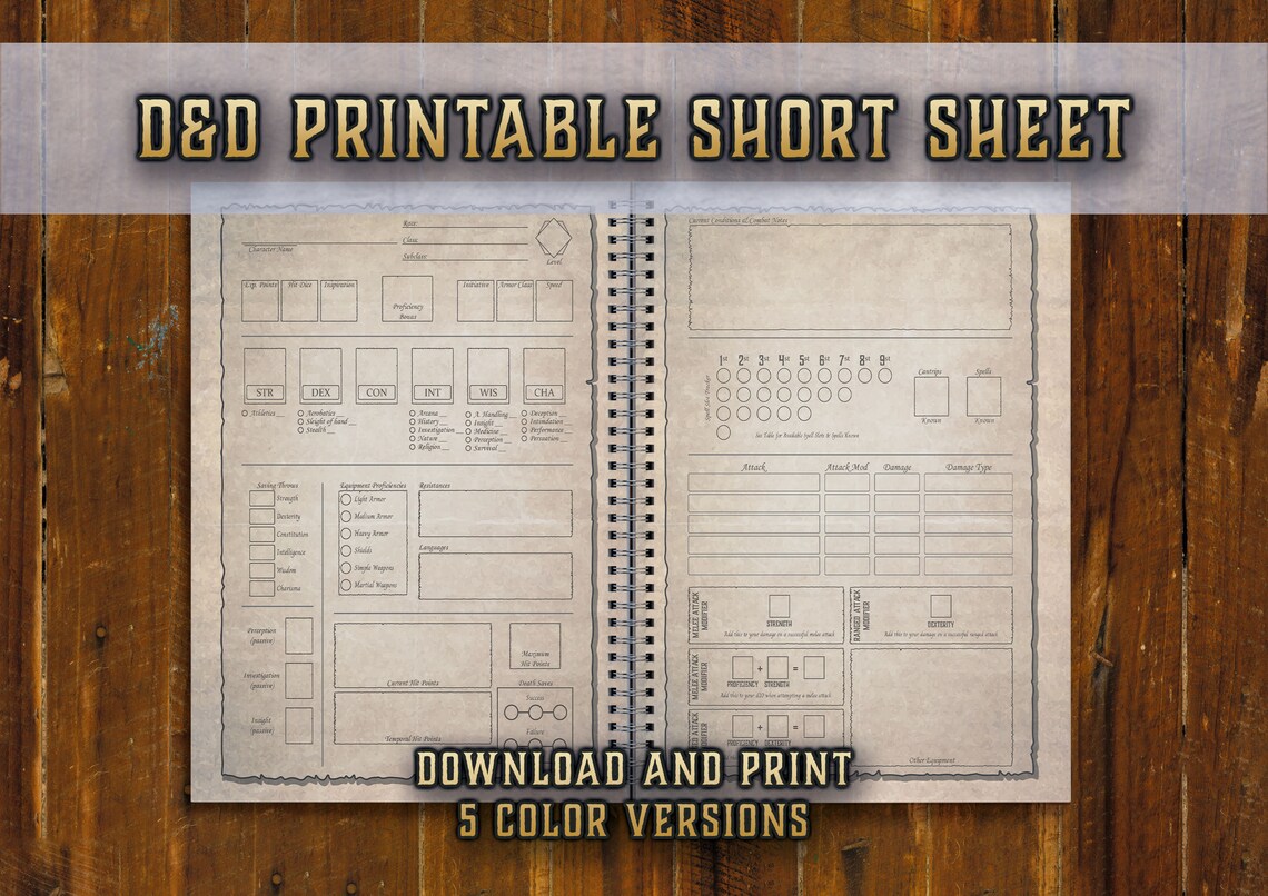 Printable Dnd Short Character Sheet 5e | D&amp;D Campaign Journal | Dnd 5e ...
