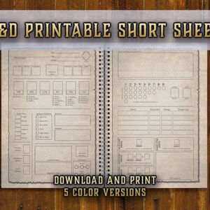 Printable Dnd Short Character Sheet 5e D&amp;D Campaign Journal Dnd 5e ...