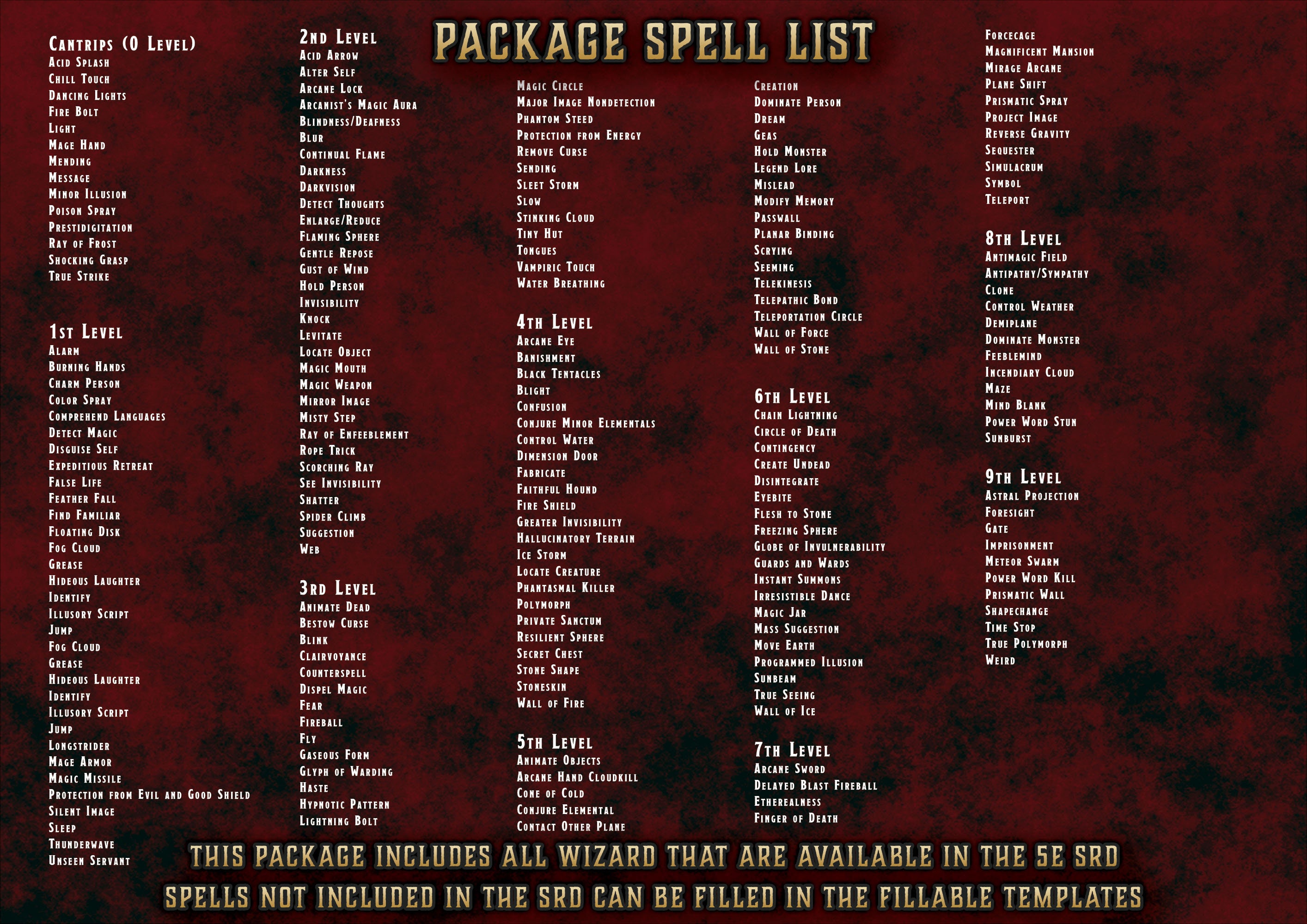 Dnd Wizard Spell Cards Character Spell Cards 5th Edition Board Game ...