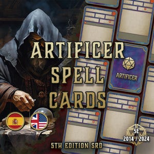 DnD 5e Artificer Spell Cards Printable | Illustrated Magic PDF 2014–2024 | Fillable Inventor Spellbook Pages | Editable Digital D&D Toolkit