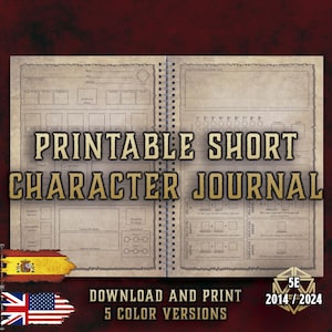 DnD 5E Character Journal Short Version | Campaign Notebook | Printable PDF | Fillable | RPG Accessories | Player Tool | English and Spanish
