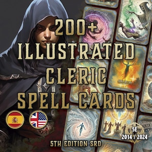 Cartas de Magia de Clérigo DnD 5e para Imprimir | Magia Divina Ilustrada PDF 2014–2024 | Páginas preenchíveis do livro de feitiços | Acessório Digital D&D