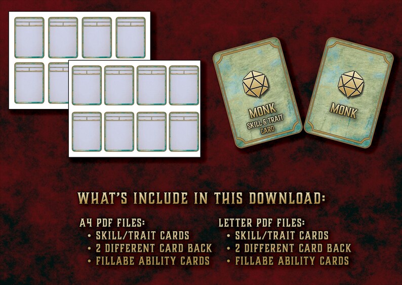 Dnd Monk Skills and Traits Cards | Character Skills Cards | 5th Edition ...