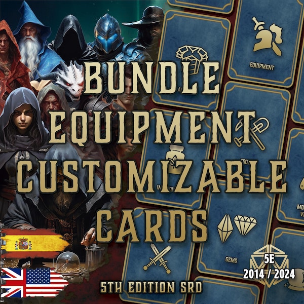 DnD 5E Customizable Equipment Cards Bundle | Armor Weapons Items | Printable PDF | Fillable | Accessories | Player and DM Tool | 2014-2024