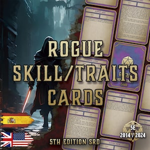 D&D 5E Schurken-Fertigkeiten- und Eigenschaftskarten | Klassenfähigkeiten | Druckbares PDF | Ausfüllbar | Rollenspielzubehör | PlayerTool | Englisch und Spanisch
