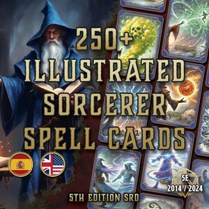 Cartas de Magia de Feiticeiro DnD 5e para Imprimir | Magia Arcana PDF 2014–2024 | Páginas preenchíveis do livro de feitiços | Baralho Digital de Conjurador Espontâneo de D&D