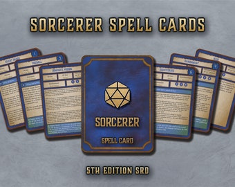 DnD Sorcerer Spell Cards | Character Spell Cards | 5th edition board game | Printable | DnD Accessory | Speelbook D&D