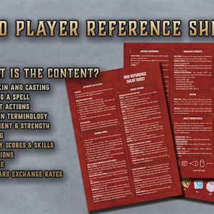 Dnd Player Reference Cheat Sheet Character Skill Cards 5th Edition ...