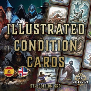 Cartas de Condição Ilustradas do DnD 5e para Imprimir | Baralho de efeitos de status em PDF 2014–2024 | Rastreador de condição digital preenchível | Acessório de Combate D&D