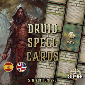 DnD Druid Spell Cards Printable - Magic PDF for All Campaigns 5E 2014–2024 - Fillable Digital Spellbook Pages - D&D Accessory Kit Card Deck