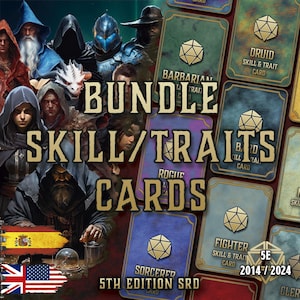 DnD 5E Skills and Traits Cards Bundle | All Classes | Class Abilities | PDF | Fillable | RPG Accessories | Player Tool | English and Spanish