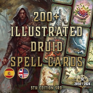 DnD 5e Druïde Spellkaarten Afdrukbaar | Geïllustreerde natuurmagie PDF 2014–2024 | Invulbare spreukenboekpagina's | Digitaal D&D-personage-accessoire