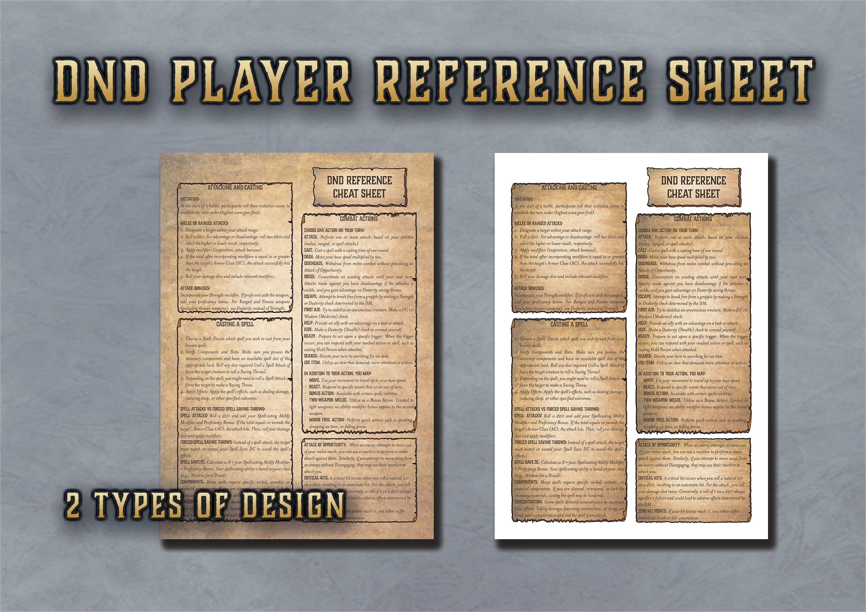 Dnd Player Reference Cheat Sheet Character Skill Cards 5th Edition ...