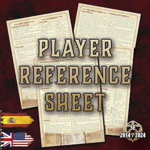 DnD 5E Player Reference Sheet | Quick Rules Guide | Printable PDF | RPG Accessories | PlayerTool | English and Spanish | 2014-2024