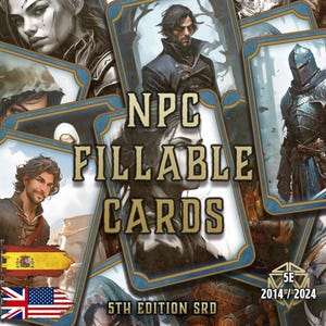 DnD 5E NPC Cards | Non Player Character Creator | Printable PDF | Fillable | RPG Accessories | Dungeon Master Tool | English and Spanish