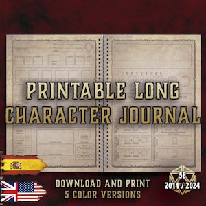 DnD 5E Character Journal Long Version | Campaign Notebook | Printable PDF | Fillable | RPG Accessories | PlayerTool | English and Spanish