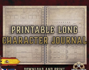 DnD 5E Character Journal Long Version | Campaign Notebook | Printable PDF | Fillable | RPG Accessories | PlayerTool | English and Spanish