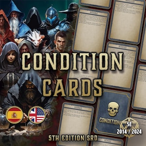 Cartas de Condição DnD 5e para Imprimir | Efeitos de status 5e PDF 2014–2024 | Baralho de referência preenchível para RPG de mesa | Kit de Condições Digitais de D&D