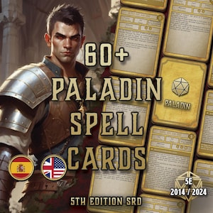 Cartas de Magia de Paladino DnD 5e para Imprimir | Magia Sagrada Ilustrada em PDF 2014–2024 | Páginas preenchíveis do livro de feitiços | Acessório Digital Divino D&D