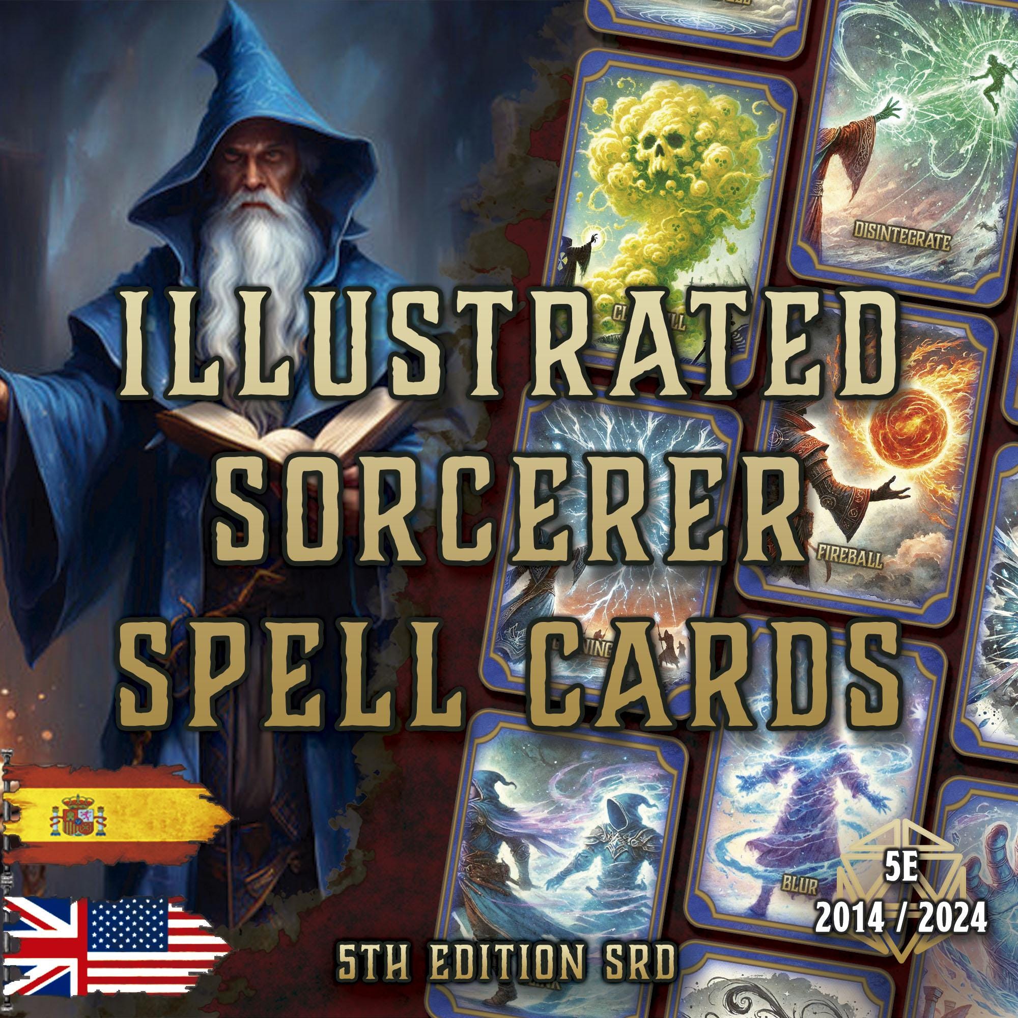 Spellbook Accessory Dnd 5E Sorcerer Spell Cards | Printable PDF | Fillable Spellbook ...