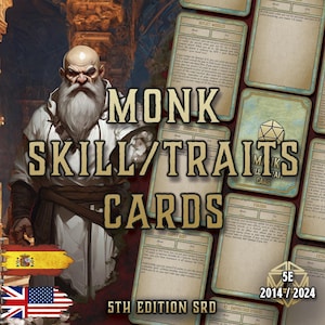 Carte abilità e tratti del monaco D&D 5E | Abilità di classe | PDF stampabile | Compilabile | Accessori per giochi di ruolo | PlayerTool | Inglese e spagnolo