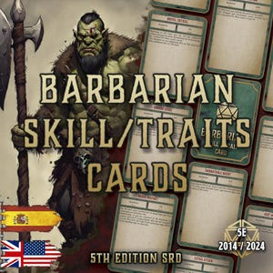 D&D 5E Barbaren-Fertigkeiten- und Eigenschaftskarten | Klassenfähigkeiten | Druckbares PDF | Ausfüllbar | Rollenspielzubehör | PlayerTool | Englisch und Spanisch