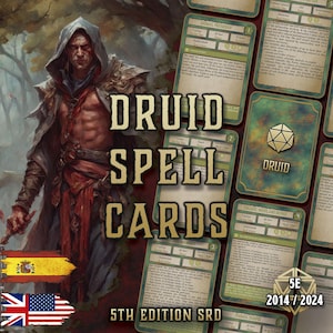 DnD 5E Druid Spell Cards | Printable PDF | Fillable Spellbook | RPG Accessories | Player Handbook | English and Spanish | 2014-2024
