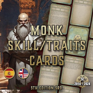 Cartas de Classe Monge DnD 5e para Imprimir | Habilidades e características da 5ª edição (PDF) 2014–2024 | Rastreador de Pontos de Ki Preenchível | Referência de Artes Marciais Digitais DnD