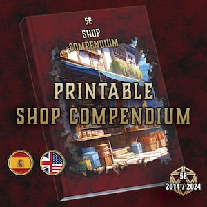 Compêndio da Loja DnD 5e PHB para impressão | Manual do Jogador Equipamento PDF 2014–2024 | Lista de itens digitais em inglês e espanhol | Referência DnD SRD