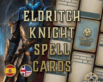 DnD Eldritch Knight Spell Cards - 5E Fighter Spells PDF 2014–2024 - Fillable Spellbook Pages - Digital D&D Printable Card Deck