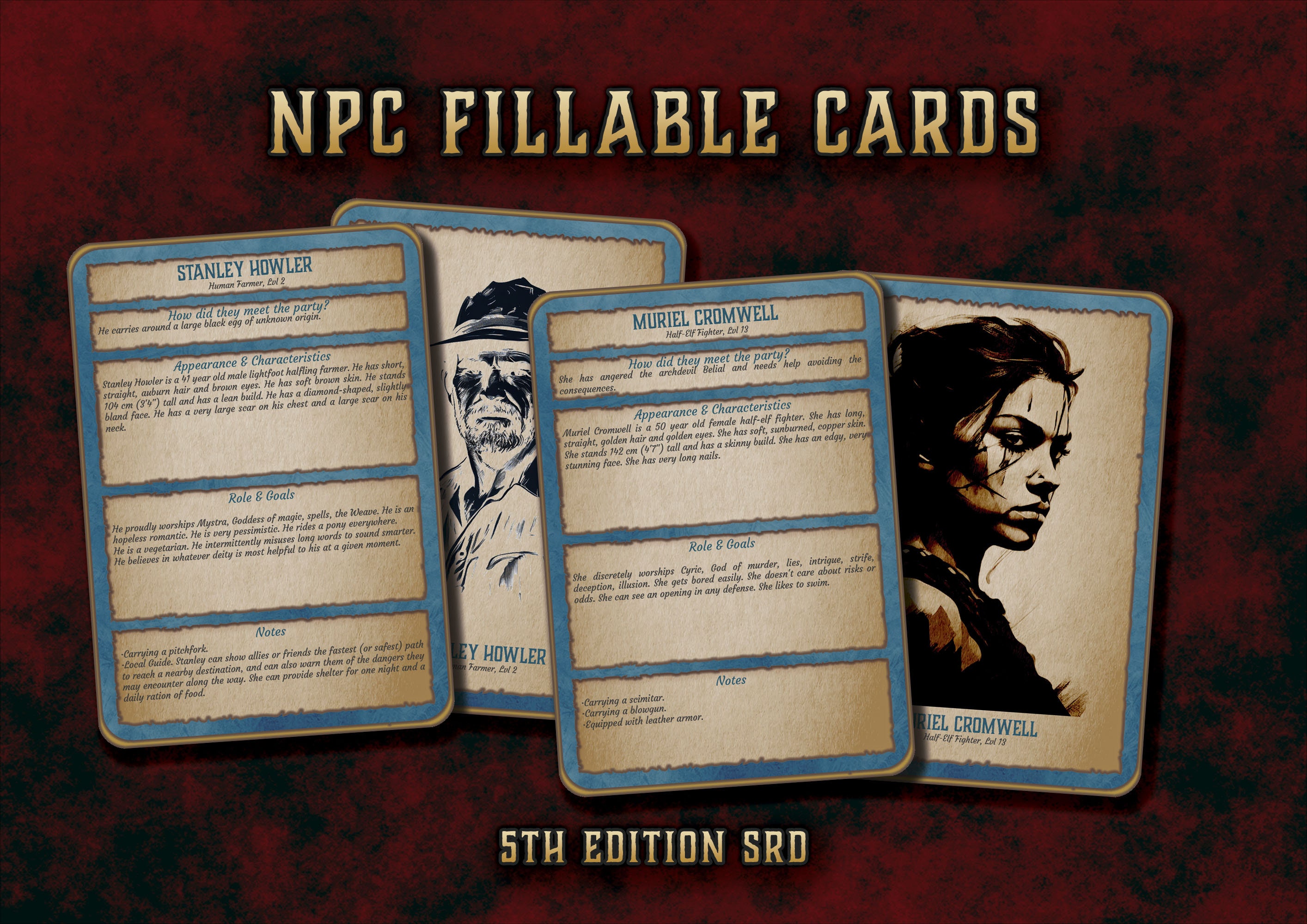Dnd NPC Fillable Cards Printable| 5th Edition Board Game | Printable ...