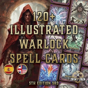 Cartas de Magia de Bruxo DnD 5e para Imprimir | Pacto Mágico PDF 2014–2024 | Páginas preenchíveis do livro de feitiços | Acessório Digital Ilustrado para D&D