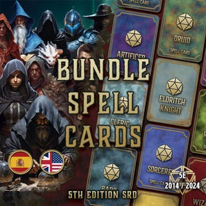 DnD Bundle Spell Card for Every Class - Printable Magic 5E PDF 2014–2024 - Fillable Spellbook - Digital D&D Accessory Kit - Card Deck
