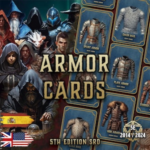 DnD 5E Armor Cards | Equipment Reference | Printable PDF | Fillable | RPG Accessories | Player and DM Tool | English and Spanish | 2014-2024