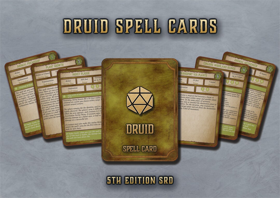 Dnd Druid Spell Cards Character Spell Cards 5th Edition Board Game