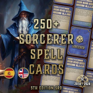 Cartas de Magia de Feiticeiro DnD 5e para Imprimir | Magia Arcana PDF 2014–2024 | Livro de feitiços preenchível para todas as origens | Baralho de magias D&D digital editável