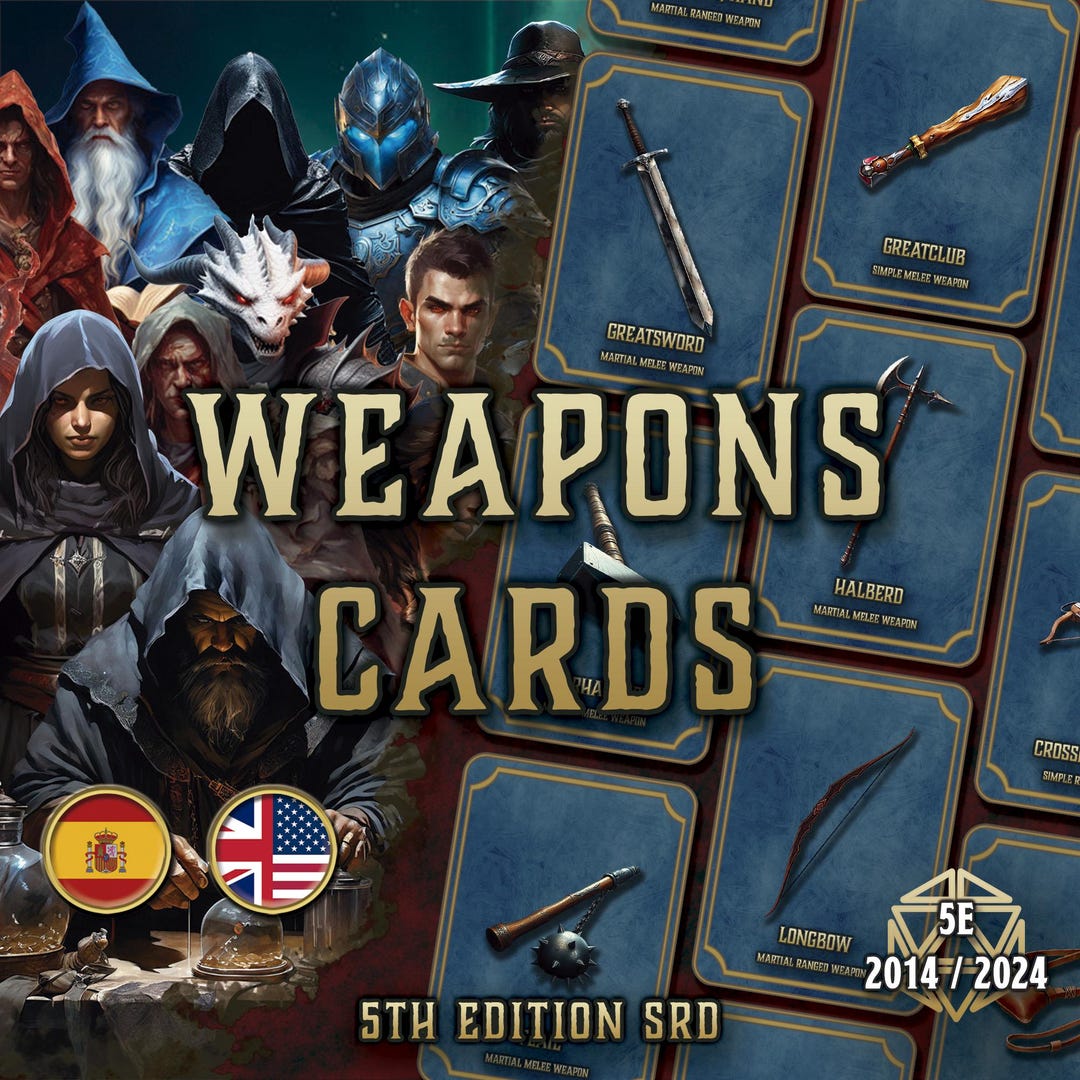 DnD 5e Weapons Cards Printable | 5e Character Gear Deck PDF | Digital ...