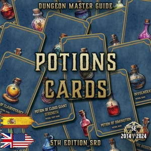 DnD 5E Potions Cards | Equipment Reference | Printable PDF | Fillable | RPG Accessories | Player and DM Tool | 2014-2024