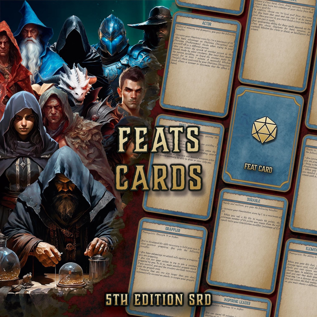 Dnd Feats Cards | Character Feats Cards | 5th Edition Board Game | Printable | Dnd Accessory ...