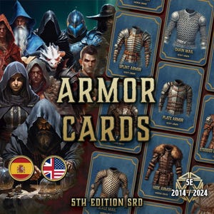 Cartas de armadura DnD 5e para imprimir | Referência de equipamento de personagem 5e PDF | Baralho de armadura digital para RPG de mesa | Acessório Dungeons & Dragons