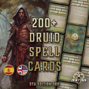 Cartas de Magia de Druida DnD 5e para Imprimir | Nature Magic PDF para todas as campanhas 2014–2024 | Páginas preenchíveis do livro de feitiços digital | Kit de acessórios D&D