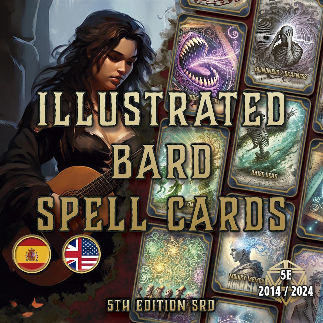 Dnd Bard 5e Illustrated Spell Cards Printable Spellbook Accessory for