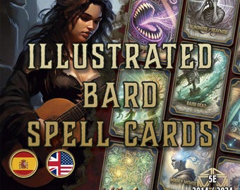 DnD Bard Spell Cards Printable - Illustrated Magic PDF for All Campaigns 5E 2014–2024 - Fillable Spellbook Pages - Digital D&D Accessory