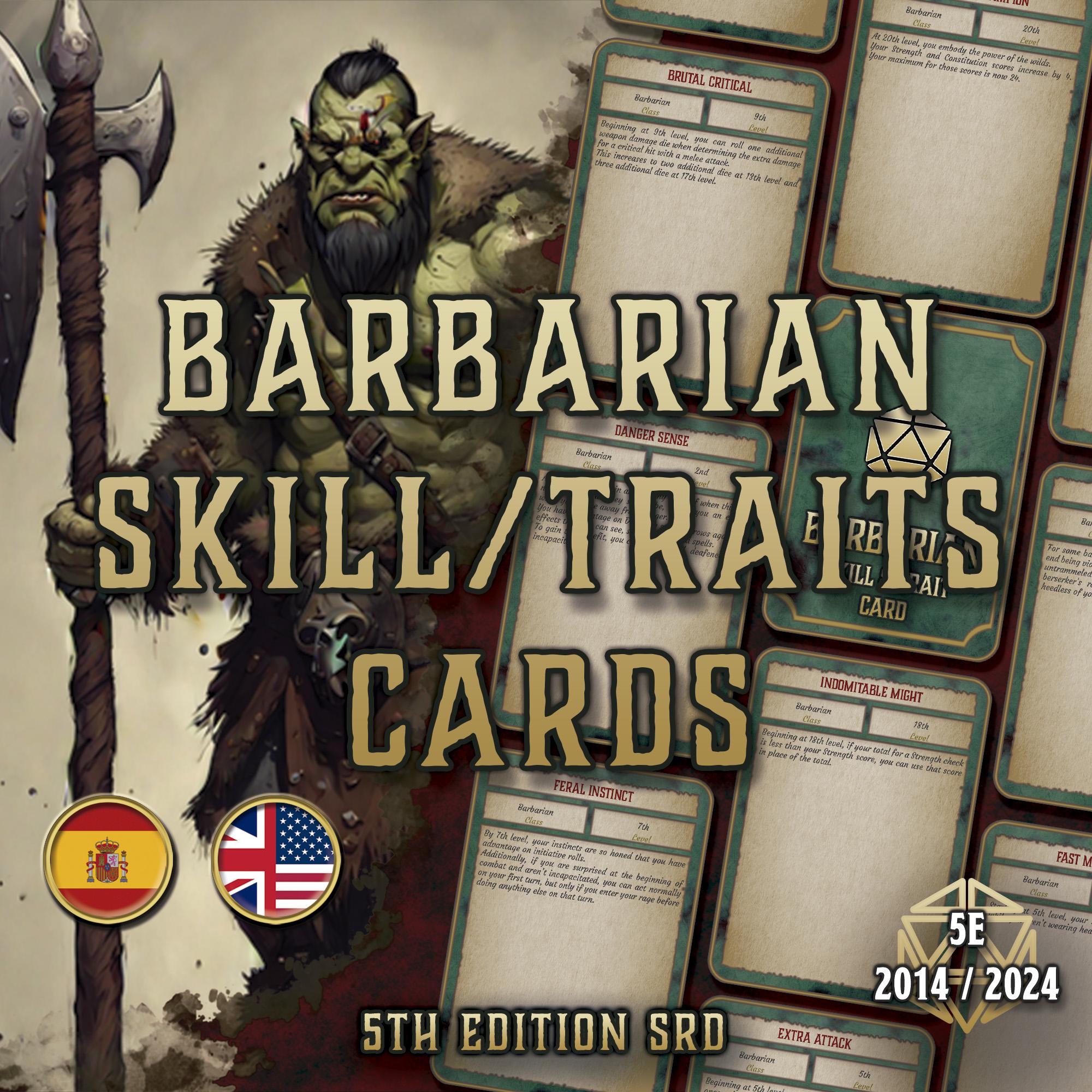 DnD Barbarian Class Cards Printable - 5E Skills & Traits PDF 2014–2024 - Fillable Rage Tracker - Digital Character Reference DnD