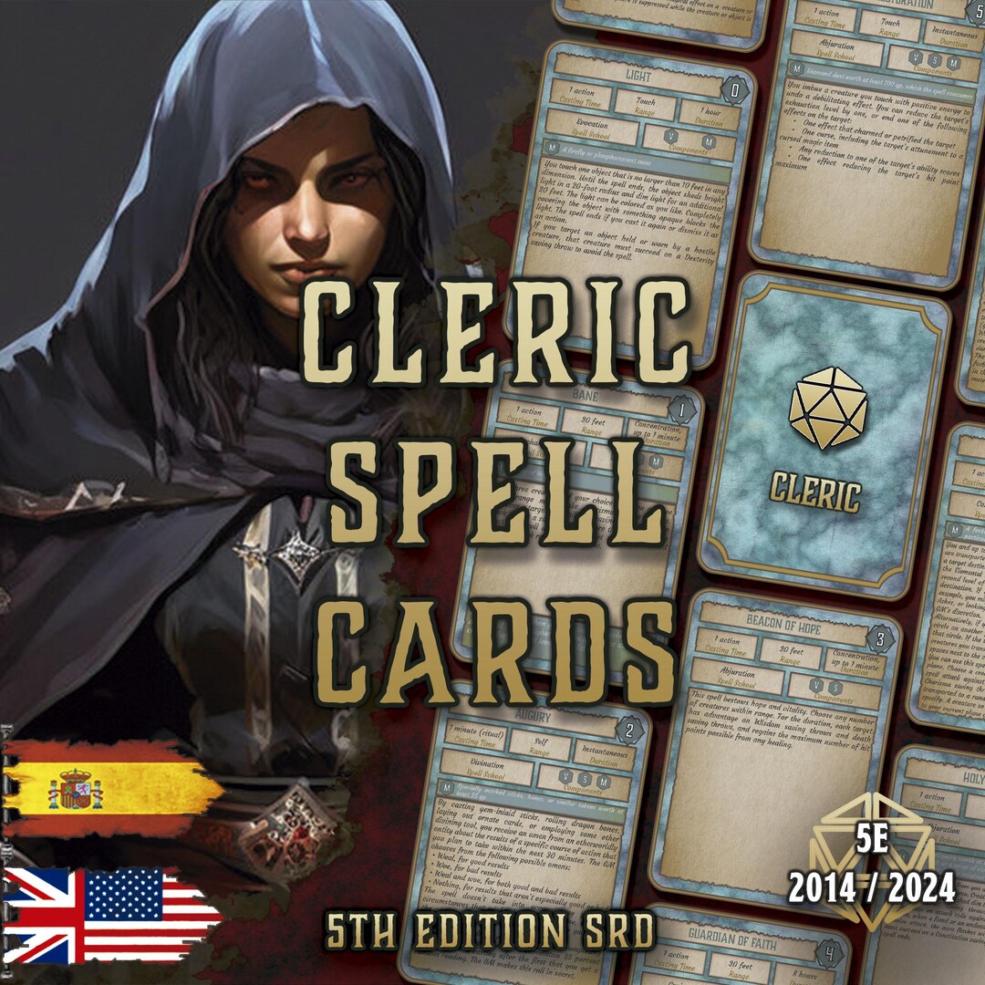 Spellbook Accessory Dnd 5E Cleric Spell Cards | Printable PDF | Fillable Spellbook ...
