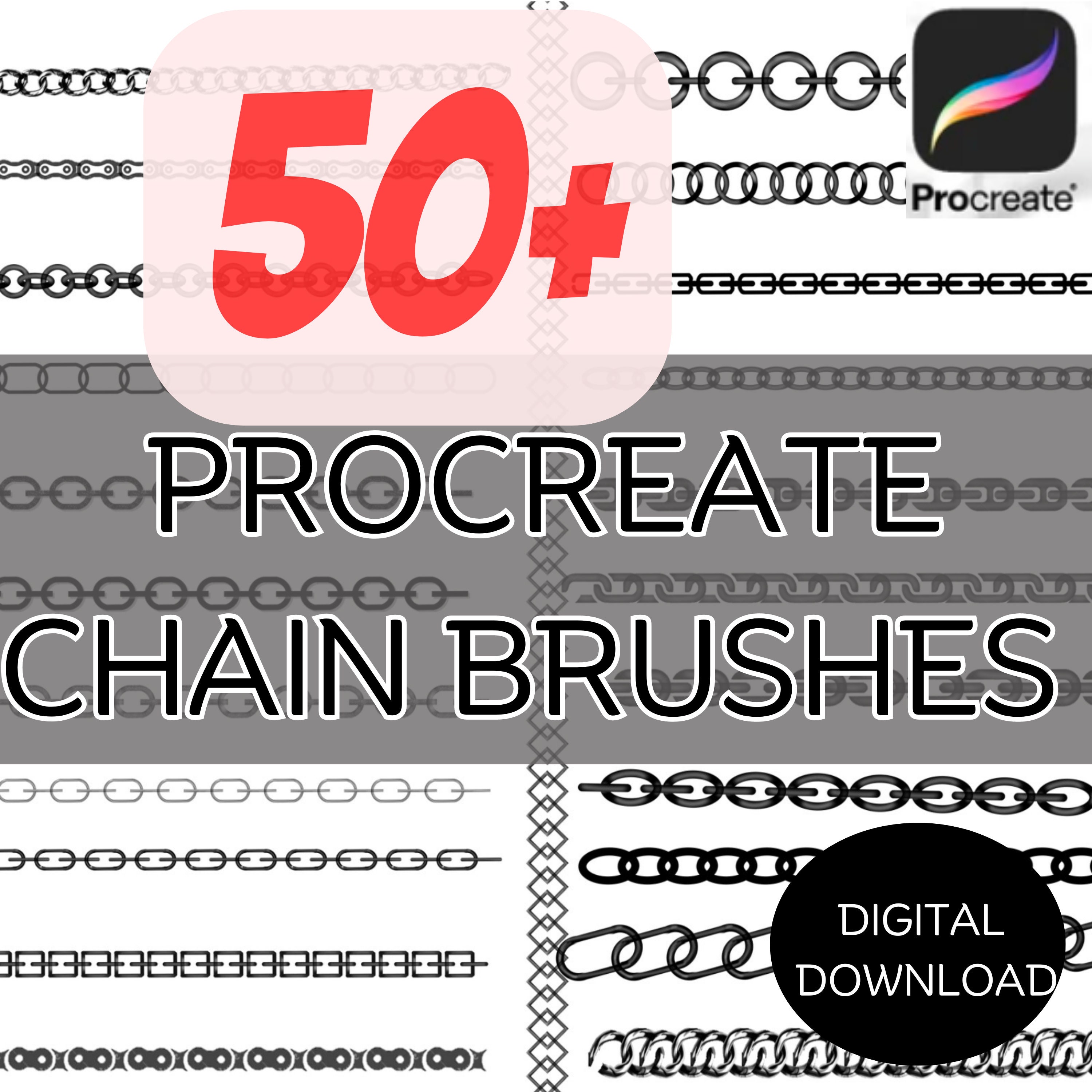 50+ Procreate Chain and Rope Brushes | Stamps, Textures & Jewelry Brush Set for iPad