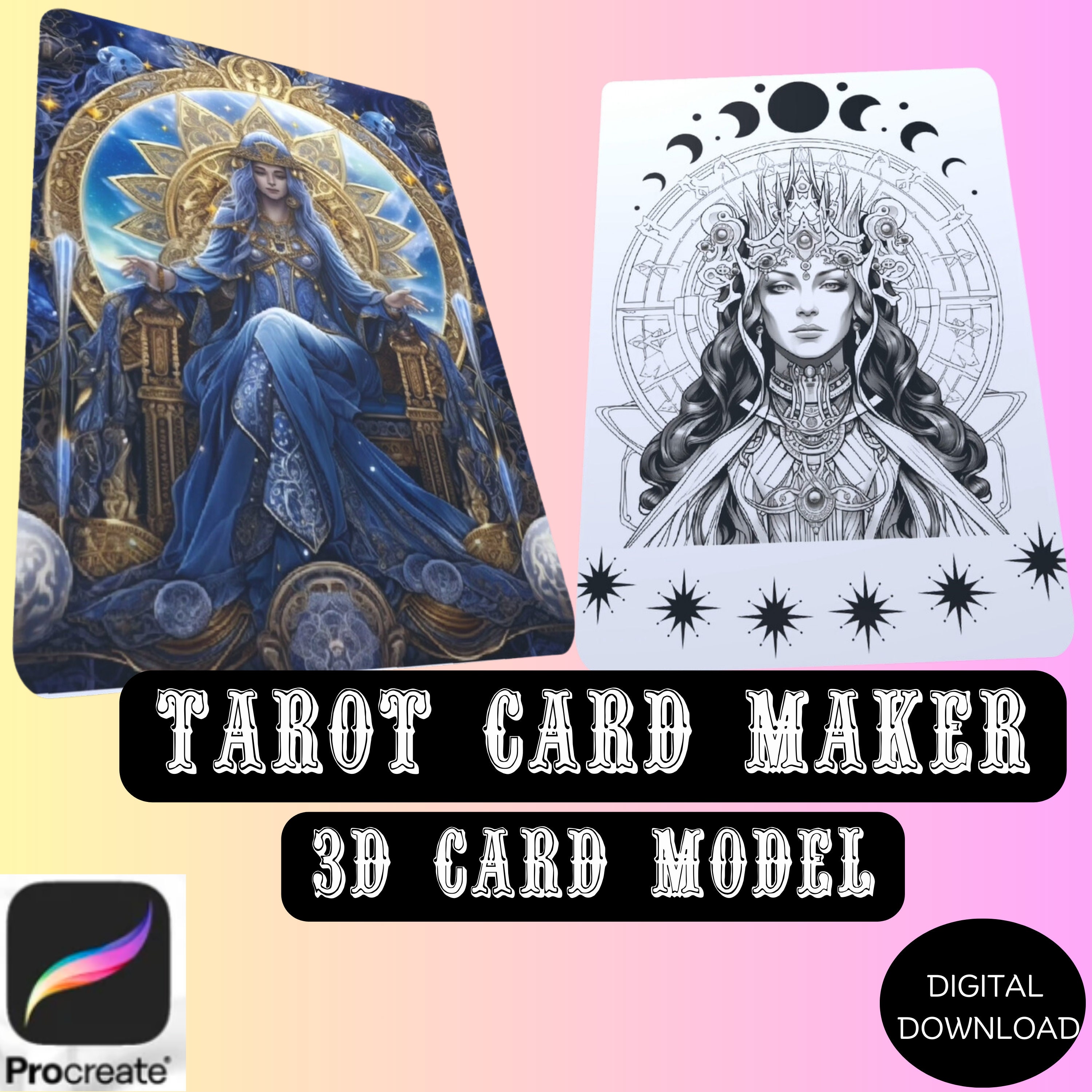 Procreate Tarot Card Builder Kit Along With 3D Model for Visualization and Game Asset ...
