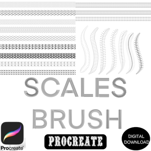 20 Scales Brush (Hand drawn) - (Snake Skin, Fish Scales/ Fish skin, Mermaid Scales/ Mermaid Skin, Reptile Scales/ Reptile Skin)