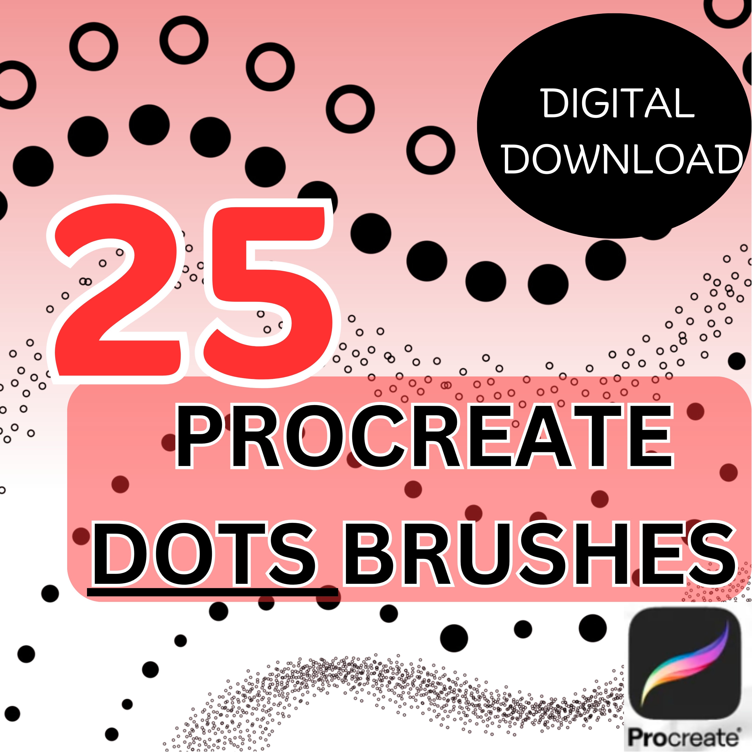 25 Procreate Dot & Dash Brushes – Polka Dots, Border Lines, Tattoo & Lettering Set