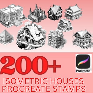 200 Procreate Isometric Buildings Sketches Stamp Brushes, Architecture Procreate Stamps, Modern Buildings , Ancient Buildings